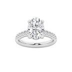 3.40 ctw Oval Lab-Grown Diamond Pave Engagement Ring in 14K White Gold for Women | E Color, VS1 Clarity, IGI Certified 3.00 ct Center Diamond