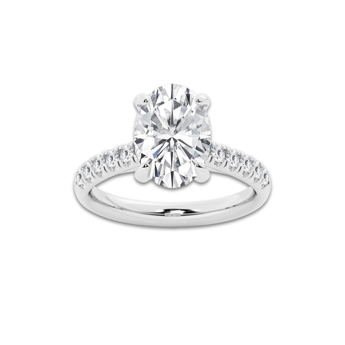 3.40 ctw Oval Lab-Grown Diamond Pave Engagement Ring in 14K White Gold for Women | E Color, VS1 Clarity, IGI Certified 3.00 ct Center Diamond