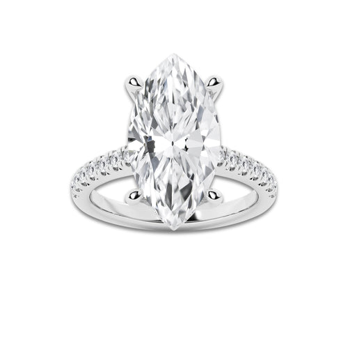 6.44 ctw Marquise Lab-Grown Diamond Hidden Halo Side Stone Engagement Ring in 18K White Gold for Women | Colorless D, VVS1 Clarity, IGI Certified 6.00 ct Center Diamond