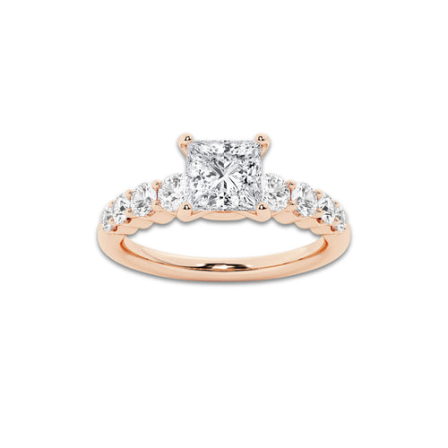 1.54 ctw Princess Lab-Grown Diamond Side Stone Engagement Ring in 14K Rose Gold for Women | Colorless D, VVS1 Clarity, IGI Certified 1.00 Ct Center Diamond