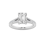 2.83 ctw Emerald Lab-Grown Diamond Split Shank Side Stone Engagement Ring in 14K White Gold for Women | Colorless D, VVS1 Clarity, IGI Certified 2.50 ct Center Diamond