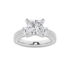 4.00 ctw Princess Lab-Grown Diamond Three Stone Double Row Engagement Ring in 14K White Gold for Women | D Color, VVS1 Clarity, IGI Certified 3.00 ct Center Diamond