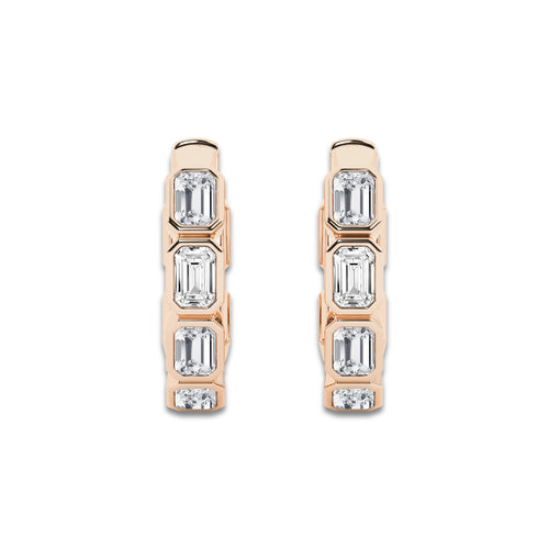 2 ctw Emerald Lab Grown Diamond Huggie Hoop Earrings 14K Rose Gold, DE, VS1