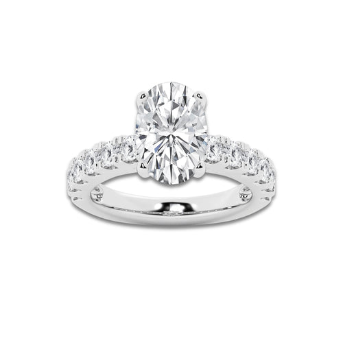 4.00 ctw Oval Lab-Grown Diamond Split-Prong Set Side Stone Engagement Ring in 14K White Gold for Women | Colorless D, VVS1 Clarity, IGI Certified 3.00 ct Center Diamond