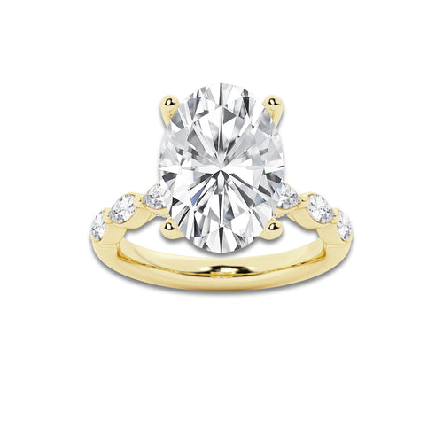 7.48 ctw Oval Lab-Grown Diamond Marquise Side Stone Engagement Ring in 14K Yellow Gold for Women | Colorless E, VS1 Clarity, IGI Certified 7.00 ct Center Diamond