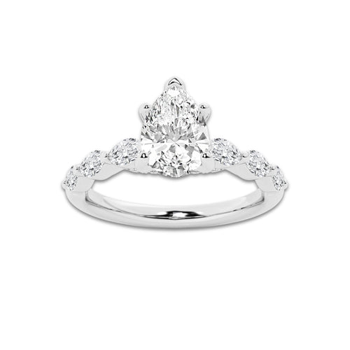 1.41 ctw Pear Lab-Grown Diamond Marquise Side Stone Engagement Ring in Platinum for Women | Colorless E, VS1 Clarity, IGI Certified 1.00 ct Center Diamond