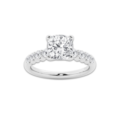 3.54 Ct Cushion Lab-Grown Diamond Half Eternity Engagement Ring in Platinum for Female, Colorless (E), VS1 Clarity | IGI Certified, 3.00 Ct Center Diamond