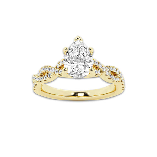 1.25 ctw Pear Lab-Grown Diamond Twisted Shank Engagement Ring in 14K Yellow Gold for Women | E Color, VS1 Clarity, IGI Certified 1.00 ct Center Diamond