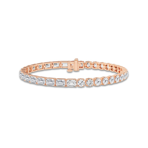 12 1/2 ctw Emerald and Round Lab Grown Diamond Bracelet - 6 Inches 14K Rose Gold, DE, VS1