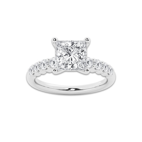 3.04 ctw Princess Lab-Grown Diamond Side Stone Engagement Ring in Platinum for Women | Colorless E, VS1 Clarity, IGI Certified 2.50 Ct Center Diamond