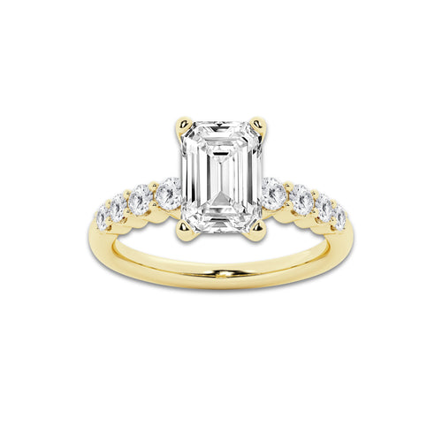 4.16 ctw Emerald Lab-Grown Diamond Side Stone Engagement Ring in 14K Yellow Gold for Women | Colorless D, VVS1 Clarity, IGI Certified 3.50 Ct Center Diamond