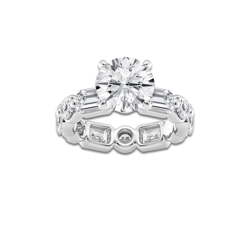 Gina 6 1/3 ctw Round & Emerald Lab Grown Diamond Eternity Engagement Ring 14K White Gold, D, VVS | IGI Certified, 2 1/2 ct Center
