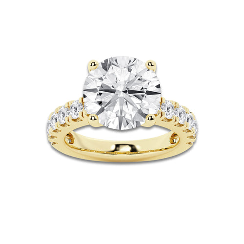 7.00 ctw Round Lab-Grown Diamond Split-Prong Set Side Stone Engagement Ring in 14K Yellow Gold for Women | Colorless D, VVS1 Clarity, IGI Certified 6.00 ct Center Diamond