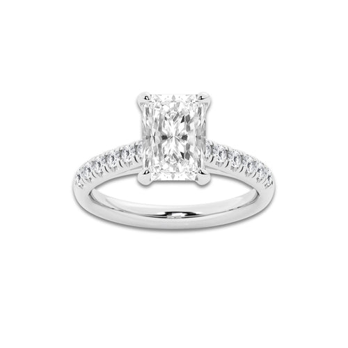 2.90 ctw Radiant Lab-Grown Diamond Pave Engagement Ring in Platinum for Women | E Color, VS1 Clarity, IGI Certified 2.50 ct Center Diamond