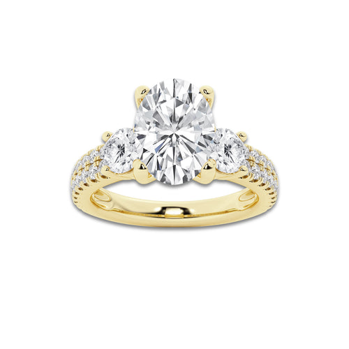 1.75 ctw Oval Lab-Grown Diamond Three Stone Double Row Engagement Ring in 14K Yellow Gold for Women | E Color, VS1 Clarity, IGI Certified 1.00 ct Center Diamond