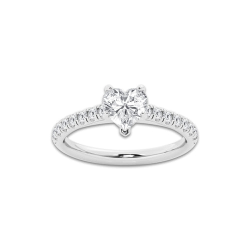 1.39 ctw Heart Lab-Grown Diamond Pave Engagement Ring in Platinum for Women | D Color, VVS1 Clarity, IGI Certified 1.00 ct Center Diamond