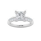 3.04 ctw Princess Lab-Grown Diamond Side Stone Engagement Ring in 14K White Gold for Women | Colorless D, VVS1 Clarity, IGI Certified 2.50 Ct Center Diamond
