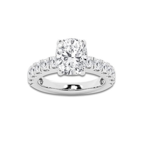 4.00 ctw Elongated Cushion Lab-Grown Diamond Split-Prong Set Side Stone Engagement Ring in Platinum for Women | Colorless E, VS1 Clarity, IGI Certified 3.00 ct Center Diamond