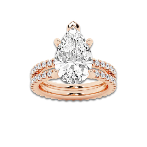 6.22 ctw Pear Lab-Grown Diamond Double Row Diamond Engagement Ring in 14K Rose Gold for Women | Colorless D, VVS1 Clarity, IGI Certified 5.00 ct Center Diamond
