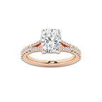 2.82 ctw Elongated Cushion Lab-Grown Diamond Split Shank Side Stone Engagement Ring in 14K Rose Gold for Women | Colorless E, VS1 Clarity, IGI Certified 2.50 ct Center Diamond