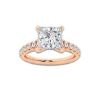 2.41 ctw Princess Lab-Grown Diamond Pave Engagement Ring in 14K Rose Gold for Women | E Color, VS1 Clarity, IGI Certified 2.00 ct Center Diamond
