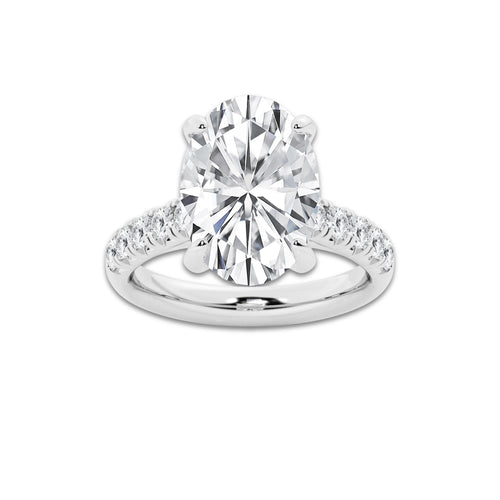 6.55 ctw Oval Lab-Grown Diamond Pave Engagement Ring in Platinum for Women | E Color, VS1 Clarity, IGI Certified 6.00 ct Center Diamond