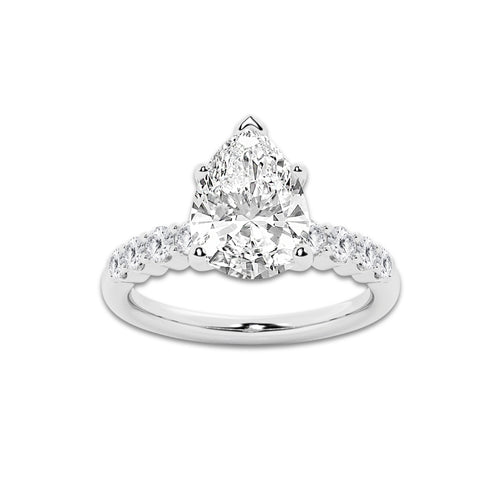 3.54 ctw Pear Lab-Grown Diamond Side Stone Engagement Ring in 14K White Gold for Women | Colorless D, VVS1 Clarity, IGI Certified 3.00 Ct Center Diamond