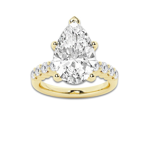 7.66 Ct Pear Lab-Grown Diamond Half Eternity Engagement Ring in 14K Yellow Gold for Female, Colorless (D), VVS1 Clarity | IGI Certified, 7.00 Ct Center Diamond
