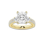 4.00 ctw Radiant Lab-Grown Diamond Three Stone Double Row Engagement Ring in 14K Yellow Gold for Women | E Color, VS1 Clarity, IGI Certified 3.00 ct Center Diamond