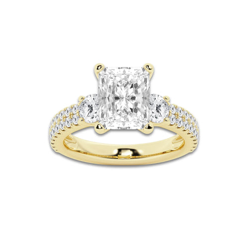 4.00 ctw Radiant Lab-Grown Diamond Three Stone Double Row Engagement Ring in 14K Yellow Gold for Women | E Color, VS1 Clarity, IGI Certified 3.00 ct Center Diamond