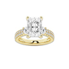 4.46 ctw Radiant Lab-Grown Diamond Three Stone Double Row Engagement Ring in 14K Yellow Gold for Women | E Color, VS1 Clarity, IGI Certified 3.50 ct Center Diamond