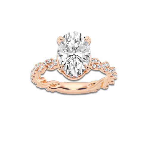 Hidden 3 2/5 ctw Oval Lab Grown Diamond Hidden Halo Engagement Ring 14K Rose Gold, D, VVS | IGI Certified, 3 ct Center