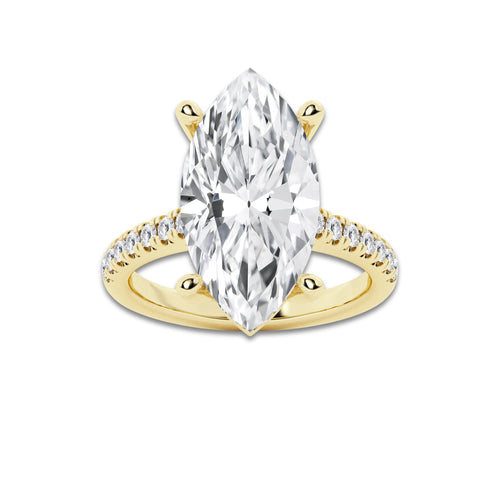 7.46 ctw Marquise Lab-Grown Diamond Hidden Halo Side Stone Engagement Ring in 18K Yellow Gold for Women | Colorless E, VS1 Clarity, IGI Certified 7.00 ct Center Diamond