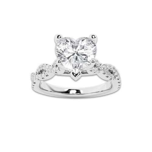 3.79 ctw Heart Lab-Grown Diamond Twisted Shank Engagement Ring in Platinum for Women | D Color, VVS1 Clarity, IGI Certified 3.50 ct Center Diamond