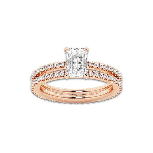 1.69 ctw Radiant Lab-Grown Diamond Double Row Diamond Engagement Ring in 14K Rose Gold for Women | Colorless E, VS1 Clarity, IGI Certified 1.00 ct Center Diamond