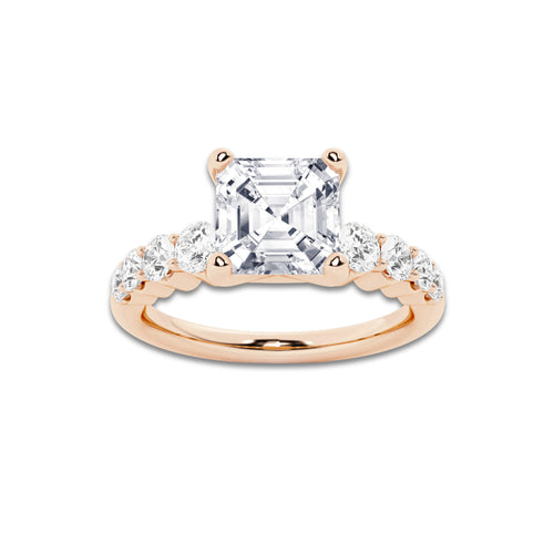 2.04 ctw Asscher Lab-Grown Diamond Side Stone Engagement Ring in 14K Rose Gold for Women | Colorless E, VS1 Clarity, IGI Certified 1.50 Ct Center Diamond