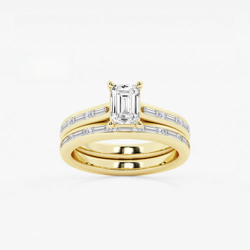 Synergy 1 3/4 ctw Emerald Lab Grown Diamond Baguette and Princess Side Stone Bridal Set 14K Yellow Gold, E, VS1 | IGI Certified, 1 ct Center