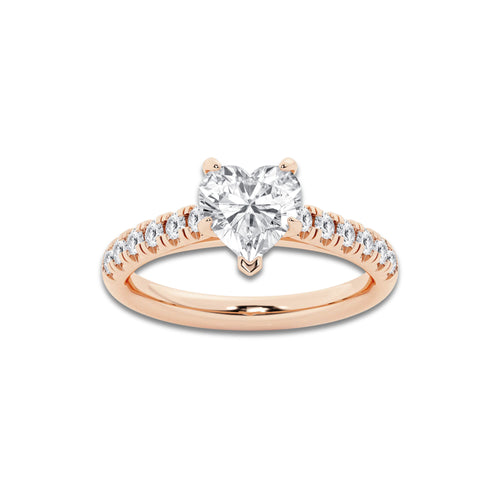1.91 ctw Heart Lab-Grown Diamond Pave Engagement Ring in 14K Rose Gold for Women | E Color, VS1 Clarity, IGI Certified 1.50 ct Center Diamond