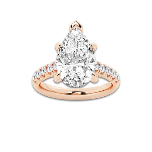 5.43 ctw Pear Lab-Grown Diamond Pave Engagement Ring in 14K Rose Gold for Women | D Color, VVS1 Clarity, IGI Certified 5.00 ct Center Diamond