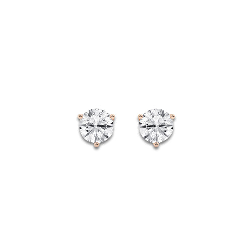 1 1/2 ctw Round Colorless Lab Grown Diamond Three Prong Martini Stud Earrings 14K Rose Gold, E, VS1