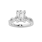 1.75 ctw Emerald Lab-Grown Diamond Twisted Shank Engagement Ring in 14K White Gold for Women | E Color, VS1 Clarity, IGI Certified 1.50 ct Center Diamond