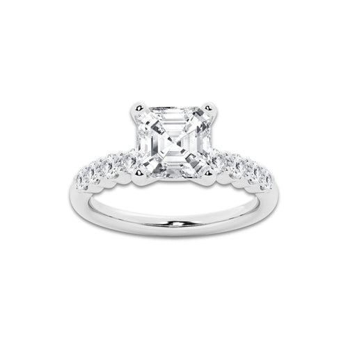 5.66 Ct Asscher Lab-Grown Diamond Half Eternity Engagement Ring in 14K White Gold for Female, Colorless (E), VS1 Clarity | IGI Certified, 5.00 Ct Center Diamond