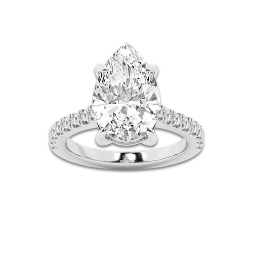 4.35 ctw Pear Lab-Grown Diamond Hidden Halo Side Stone Engagement Ring in Platinum for Women | Colorless E, VS1 Clarity, IGI Certified 4.00 ct Center Diamond