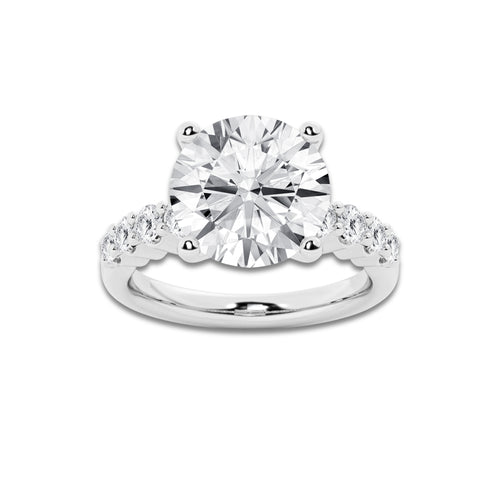 6.66 ctw Round Lab-Grown Diamond Side Stone Engagement Ring in 14K White Gold for Women | Colorless E, VS1 Clarity, IGI Certified 6.00 Ct Center Diamond