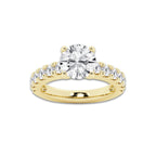 3.50 ctw Round Lab-Grown Diamond Split-Prong Set Side Stone Engagement Ring in 14K Yellow Gold for Women | Colorless D, VVS1 Clarity, IGI Certified 2.50 ct Center Diamond