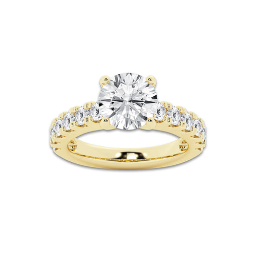 3.50 ctw Round Lab-Grown Diamond Split-Prong Set Side Stone Engagement Ring in 14K Yellow Gold for Women | Colorless D, VVS1 Clarity, IGI Certified 2.50 ct Center Diamond