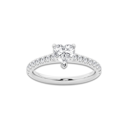 1.14 ctw Heart Lab-Grown Diamond Pave Engagement Ring in 14K White Gold for Women | E Color, VS1 Clarity, IGI Certified 0.75 ct Center Diamond