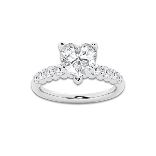3.04 ctw Heart Lab-Grown Diamond Side Stone Engagement Ring in 14K White Gold for Women | Colorless D, VVS1 Clarity, IGI Certified 2.50 Ct Center Diamond