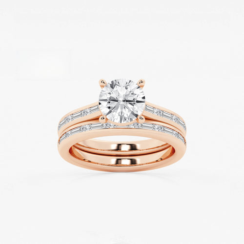 Synergy 2 3/4 ctw Round Lab Grown Diamond Baguette and Princess Side Stone Bridal Set 14K Rose Gold, E, VS1 | IGI Certified, 2 ct Center