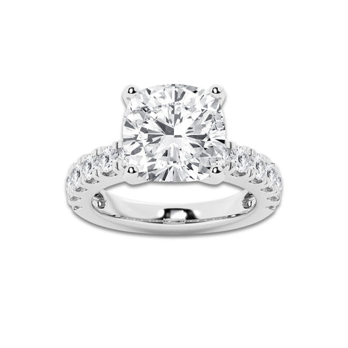 9.00 ctw Cushion Lab-Grown Diamond Split-Prong Set Side Stone Engagement Ring in Platinum for Women | Colorless D, VVS1 Clarity, IGI Certified 8.00 ct Center Diamond